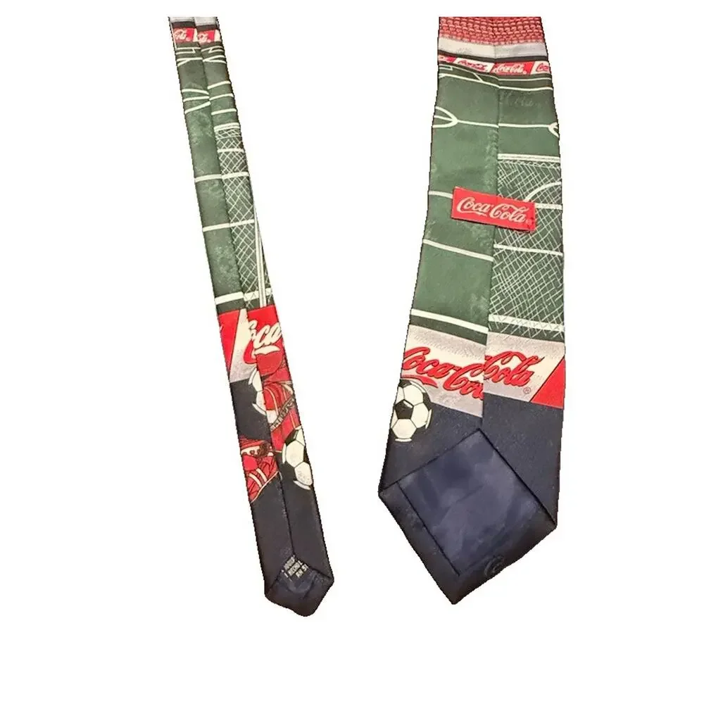 Vintage Coca Cola Soccer Necktie Men’s Coke Football Goal Cleats Novelty Tie